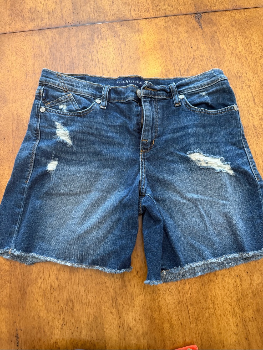 Rock & Republic Women's Distressed Denim Shorts - Dark Blue 12